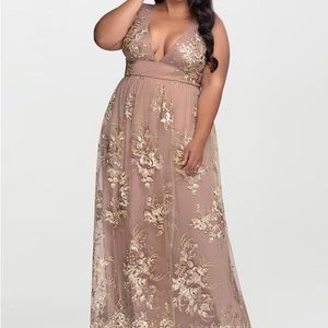 NEW WITH TAGS Dusty Rose Maxi Dress with Gold Embroidered Accents